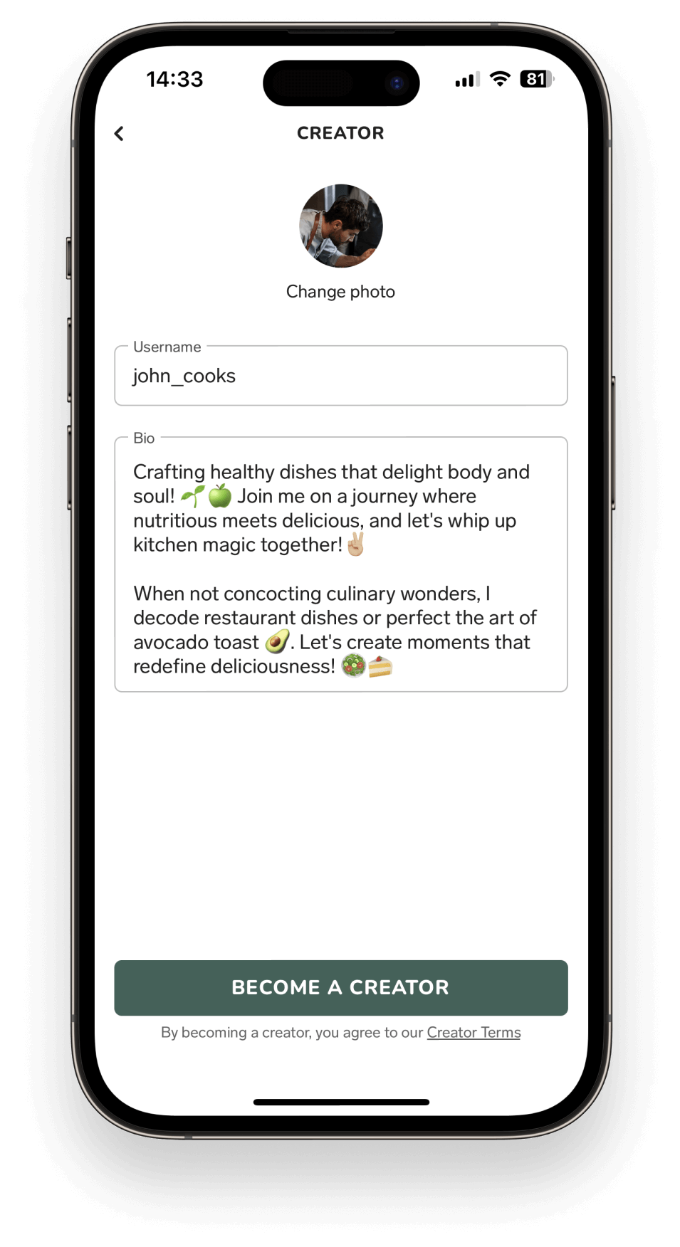 Creator Sign Up Screen - Bamley App