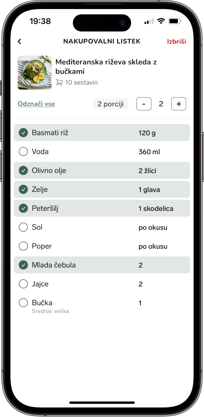 Nakupovalni Listki & Sprememba Porci